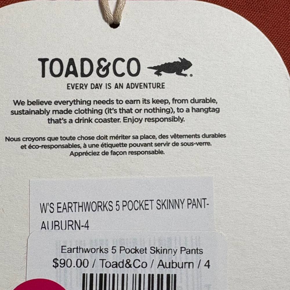 Toad&Co Earthworks 5 Pocket Skinny Pants Auburn Rust Orange Size 4 NWT - Picture 4 of 10